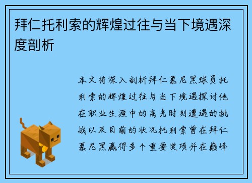 拜仁托利索的辉煌过往与当下境遇深度剖析